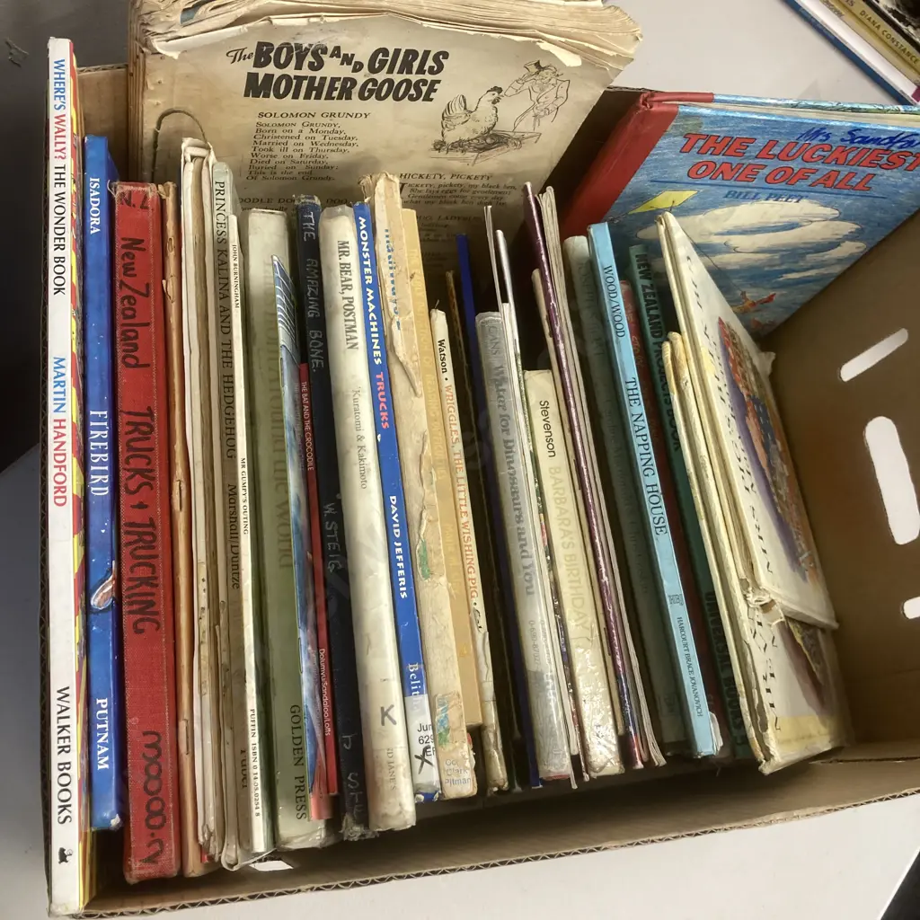 Box Lot Kids Books - 2 x Mary Rayner Pigs Books, Bill Peets Luckiest One Of All, Story About Ping, Projects Books Etc Image 1++