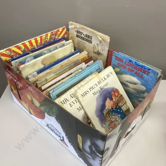 Box Lot Kids Books - 2 x Mary Rayner Pigs Books, Bill Peets Luckiest One Of All, Story About Ping, Projects Books Etc