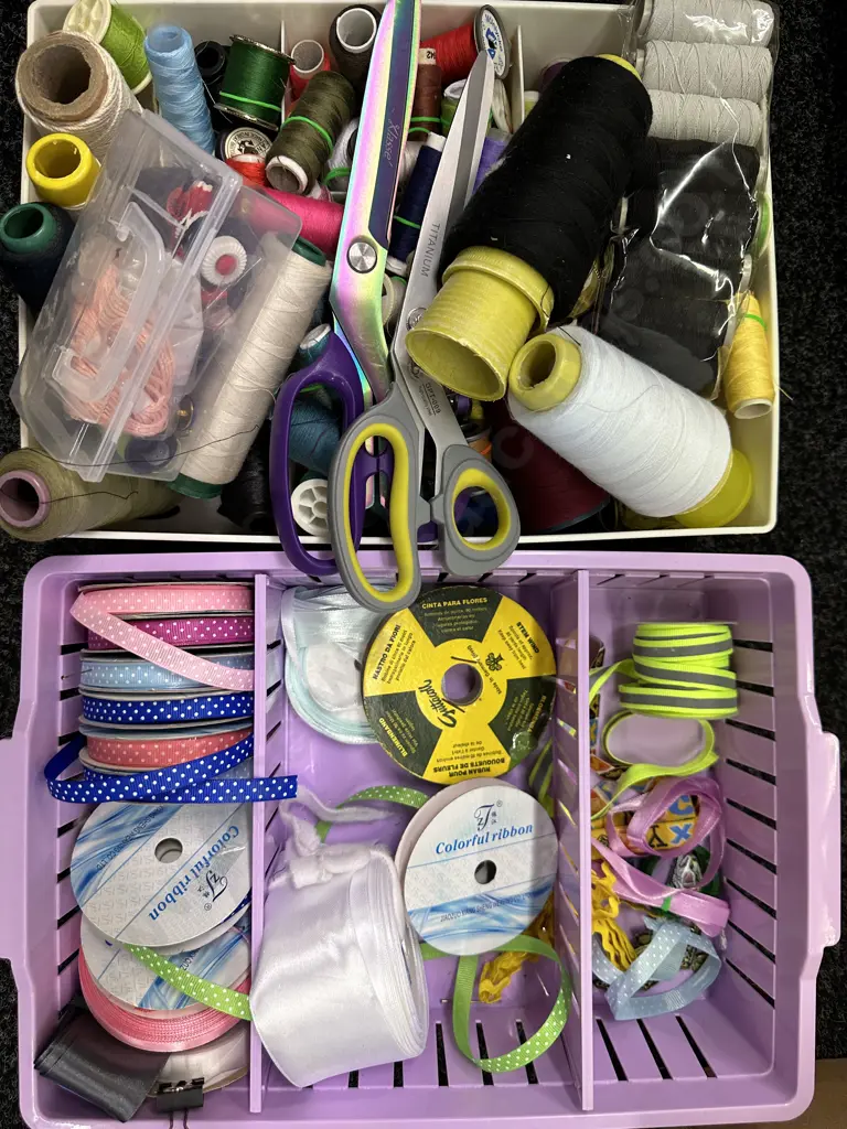 Assorted Thread, Cottons, Ribbon & Scissors Image 1++