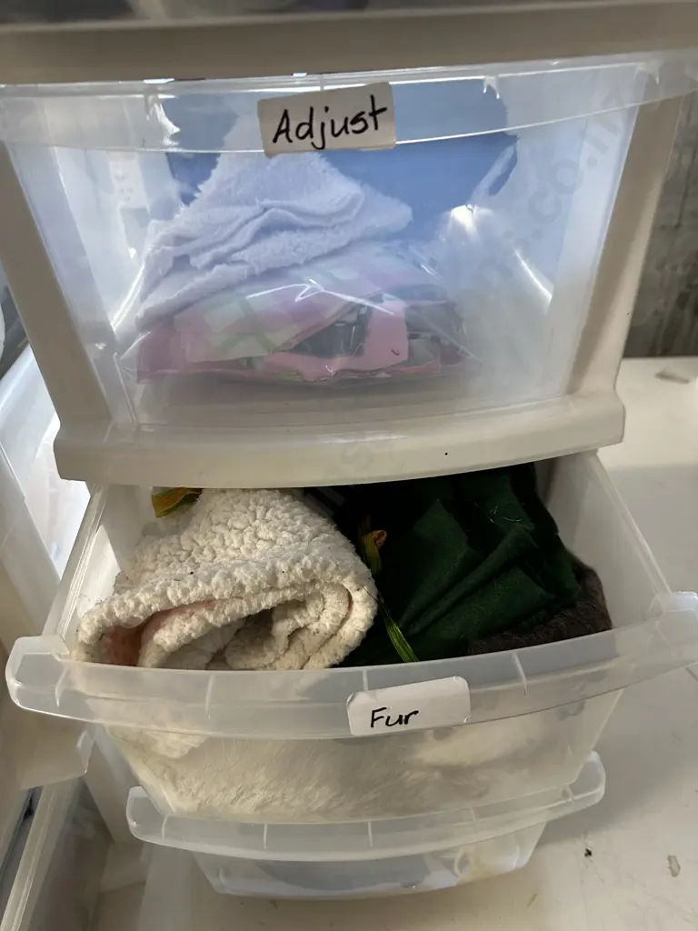 Selection of Lace, Patterns, Weaving Sundries Etc In 2 x 4 Drawer White Storage Units Image 1++