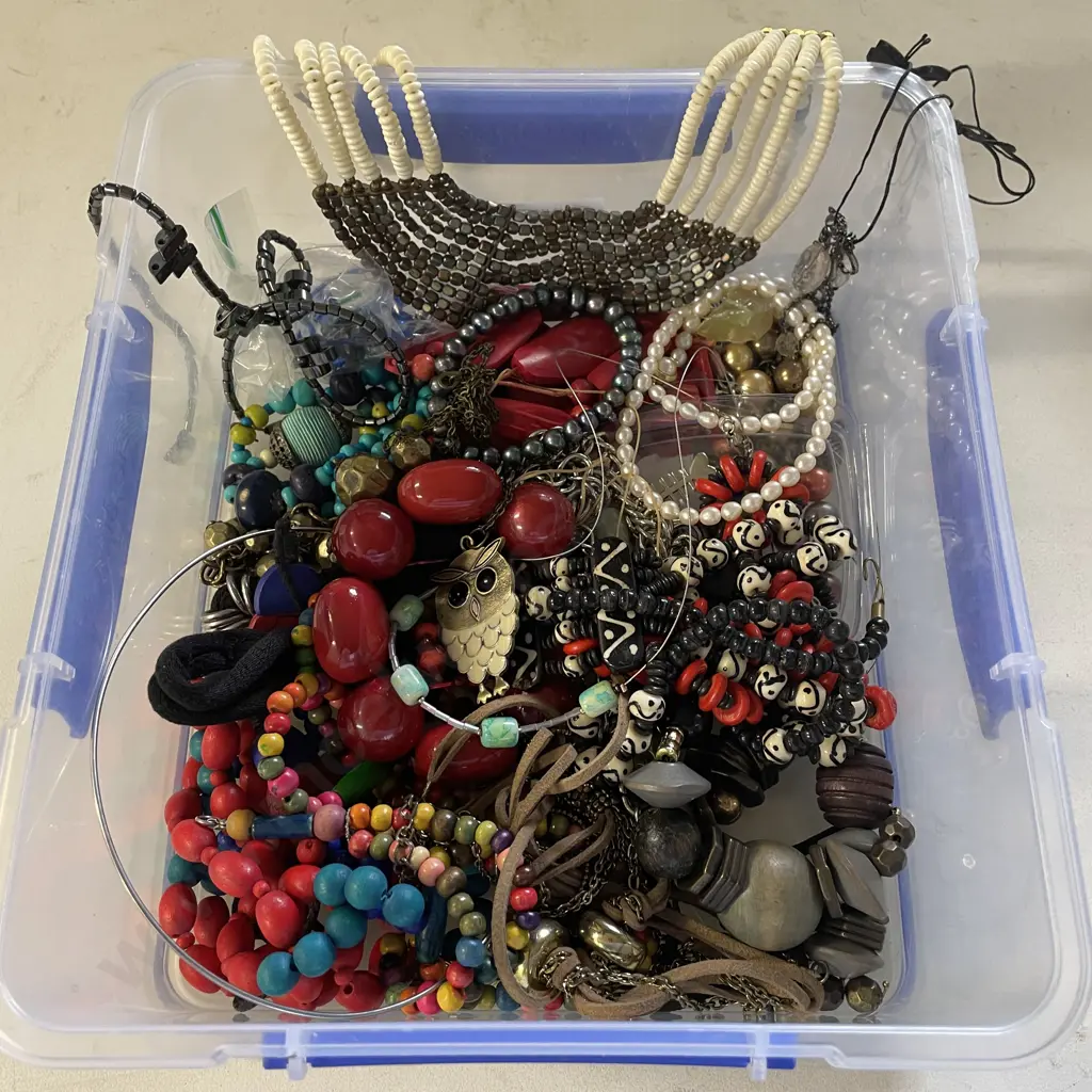 Plastic Container with large assortment of costume jewellery Image 1++