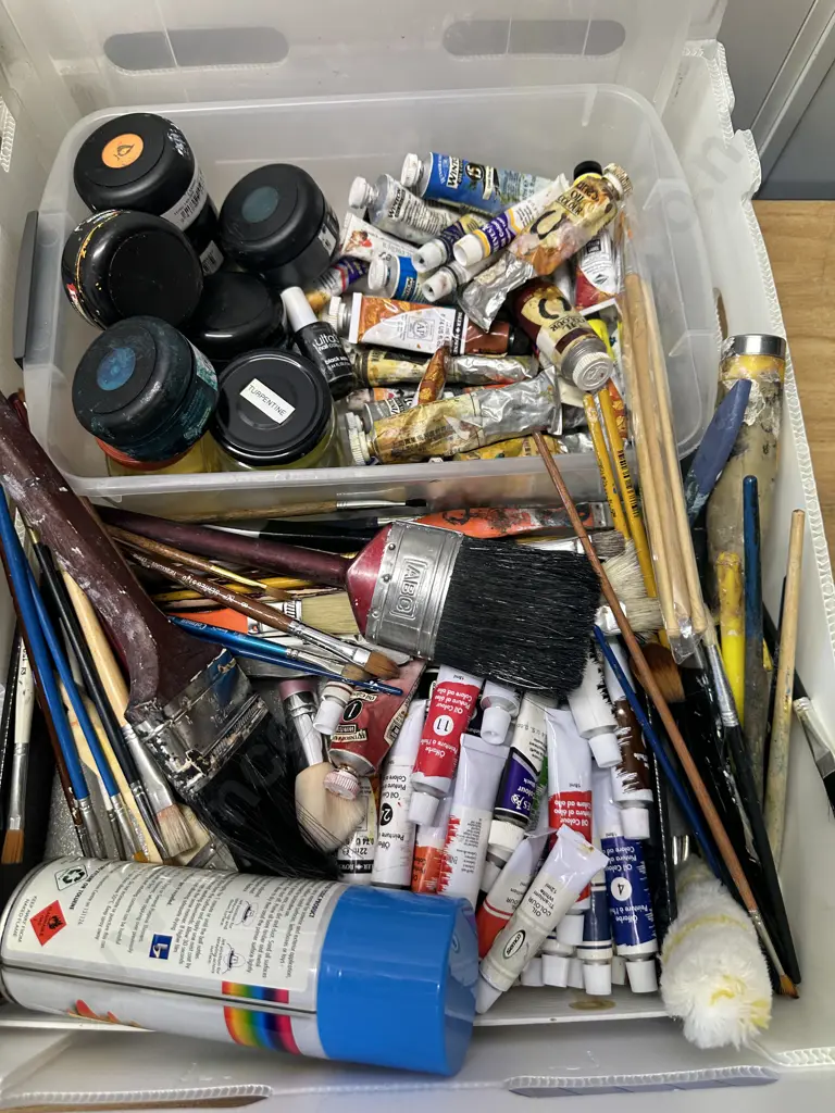 Large Assortment of Paints, Brushes Etc Image 1++