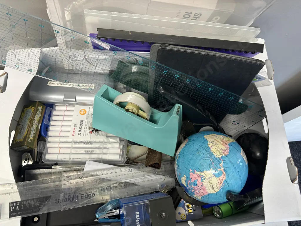 Large Box Stationary Items, Markers, Staplers, Rulers Etc Image 1++