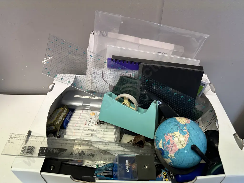 Large Box Stationary Items, Markers, Staplers, Rulers Etc Image 1++