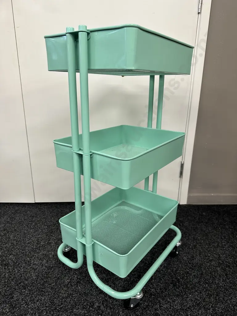 Mobile 3 Tier Unit Spearmint Colour Mesh Trays Image 1++