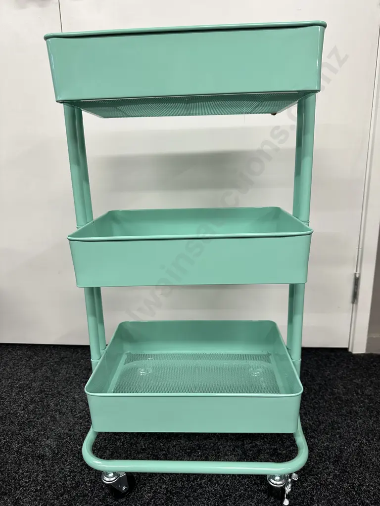 Mobile 3 Tier Unit Spearmint Colour Mesh Trays Image 1++