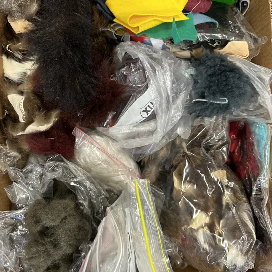 Box lot Faux Fur Pieces, Felt Etc