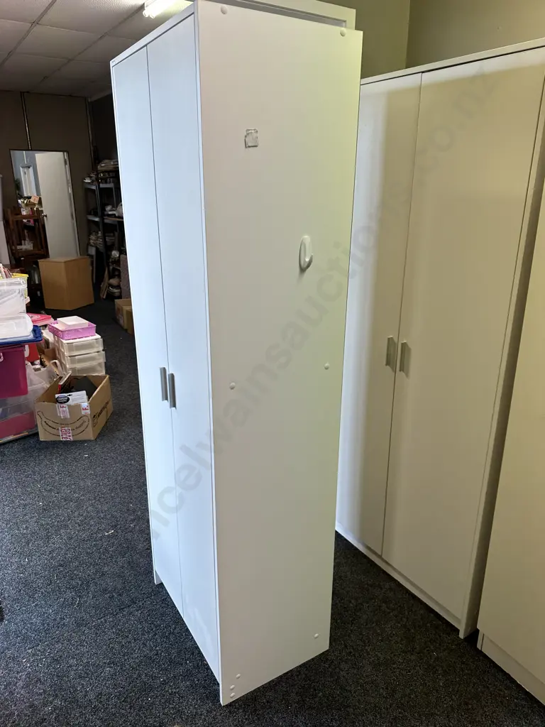 White Double Door Cupboard, Brushed Aluminium Handles, 3 Shelves, H181 W60 D40cm Image 1++