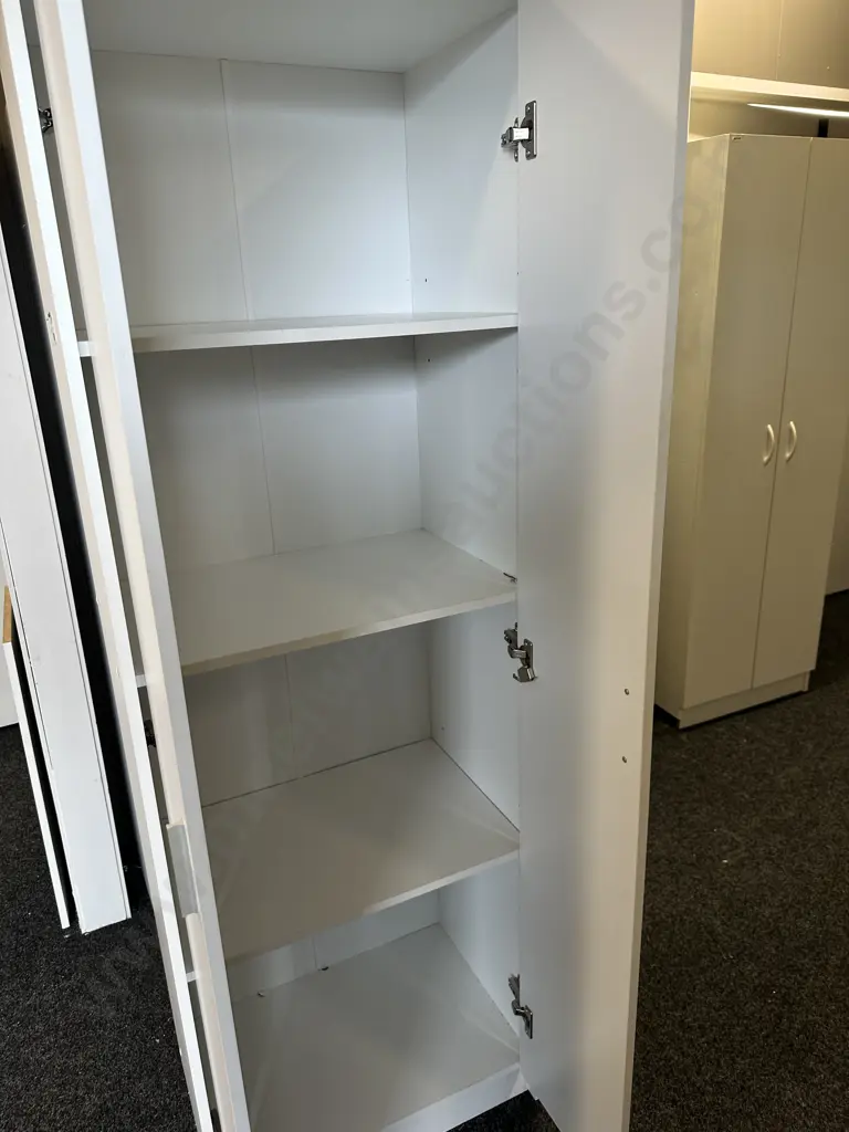 White Double Door Cupboard, Brushed Aluminium Handles, 3 Shelves, H181 W60 D40cm Image 1++