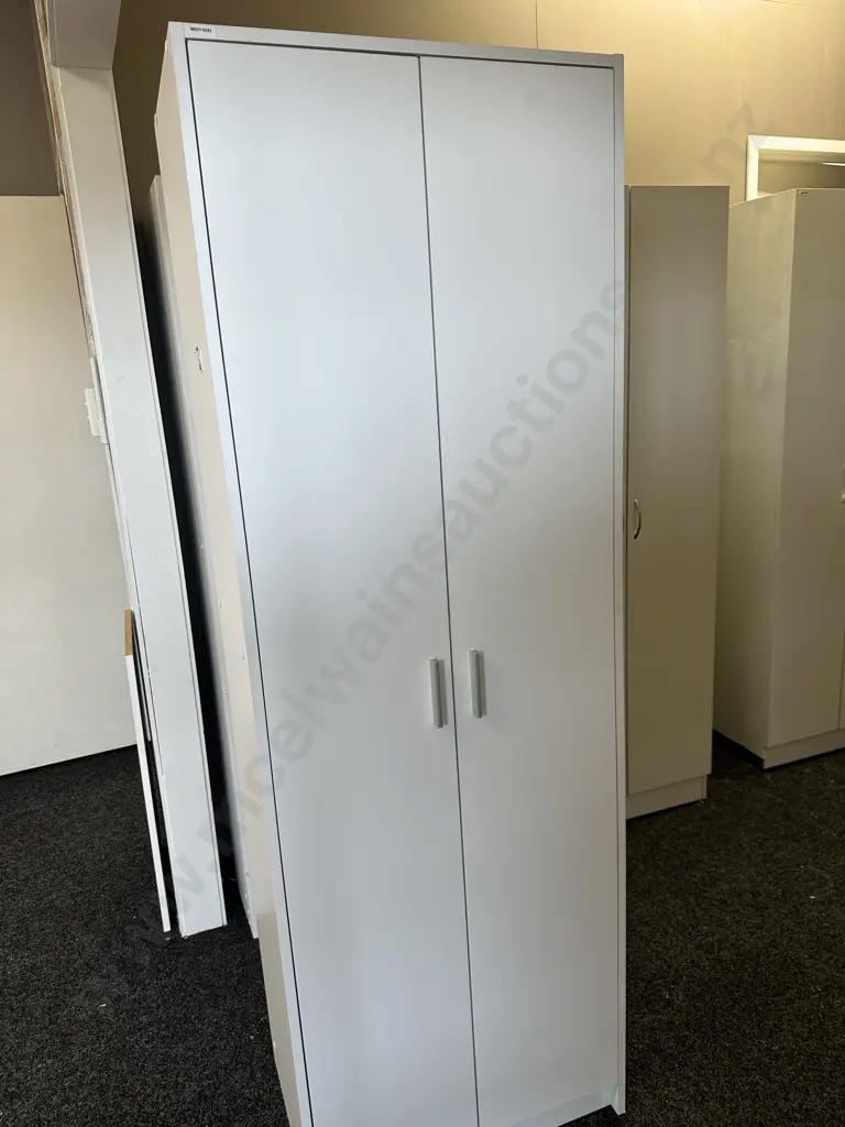 White Double Door Cupboard, Brushed Aluminium Handles, 3 Shelves, H181 W60 D40cm Image 1++