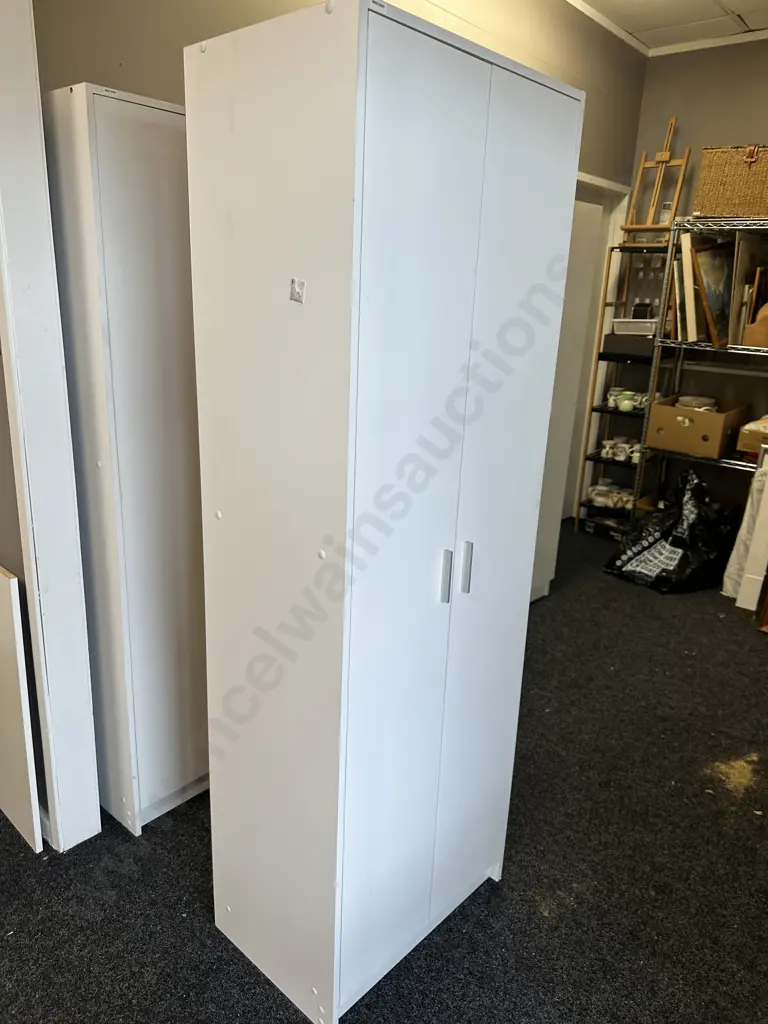 White Double Door Cupboard, Brushed Aluminium Handles, 3 Shelves, H181 W60 D40cm Image 1++