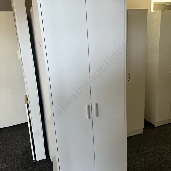 White Double Door Cupboard, Brushed Aluminium Handles, 3 Shelves, H181 W60 D40cm
