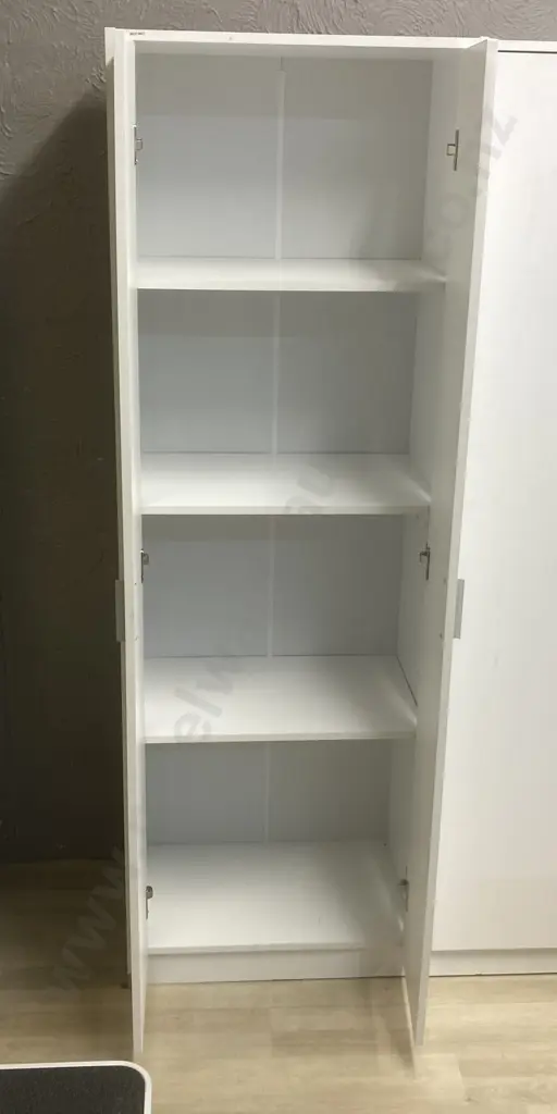 White Double Door Cabinet With Silver Colour Handles, Shelved, H180 W60 D40cm Image 1++