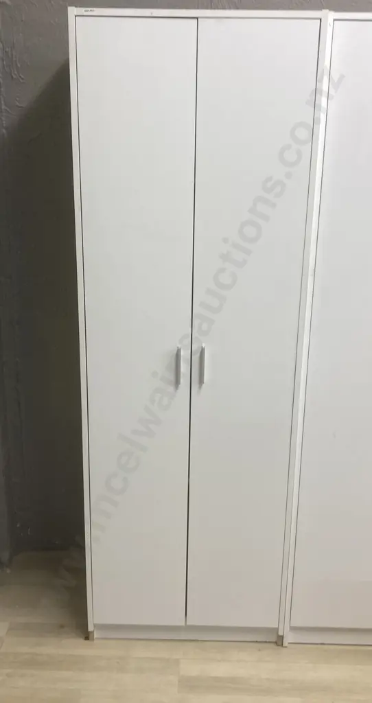 White Double Door Cabinet With Silver Colour Handles, Shelved, H180 W60 D40cm Image 1++