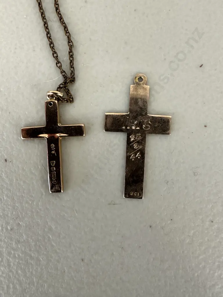 Hallmarked Gold Cross Pendants x 2 with chain Image 1++