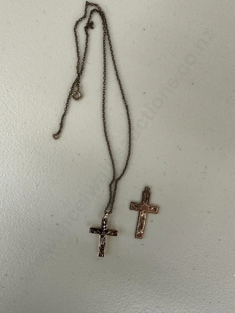 Hallmarked Gold Cross Pendants x 2 with chain Image 1++