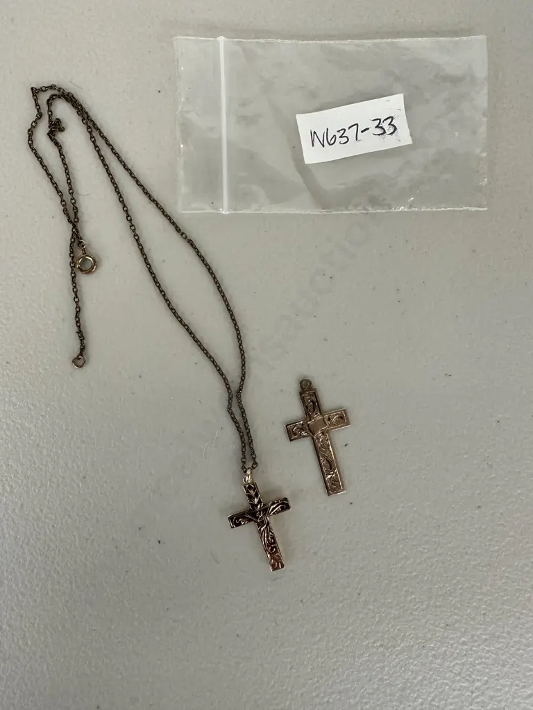 Hallmarked Gold Cross Pendants x 2 with chain Image 1++