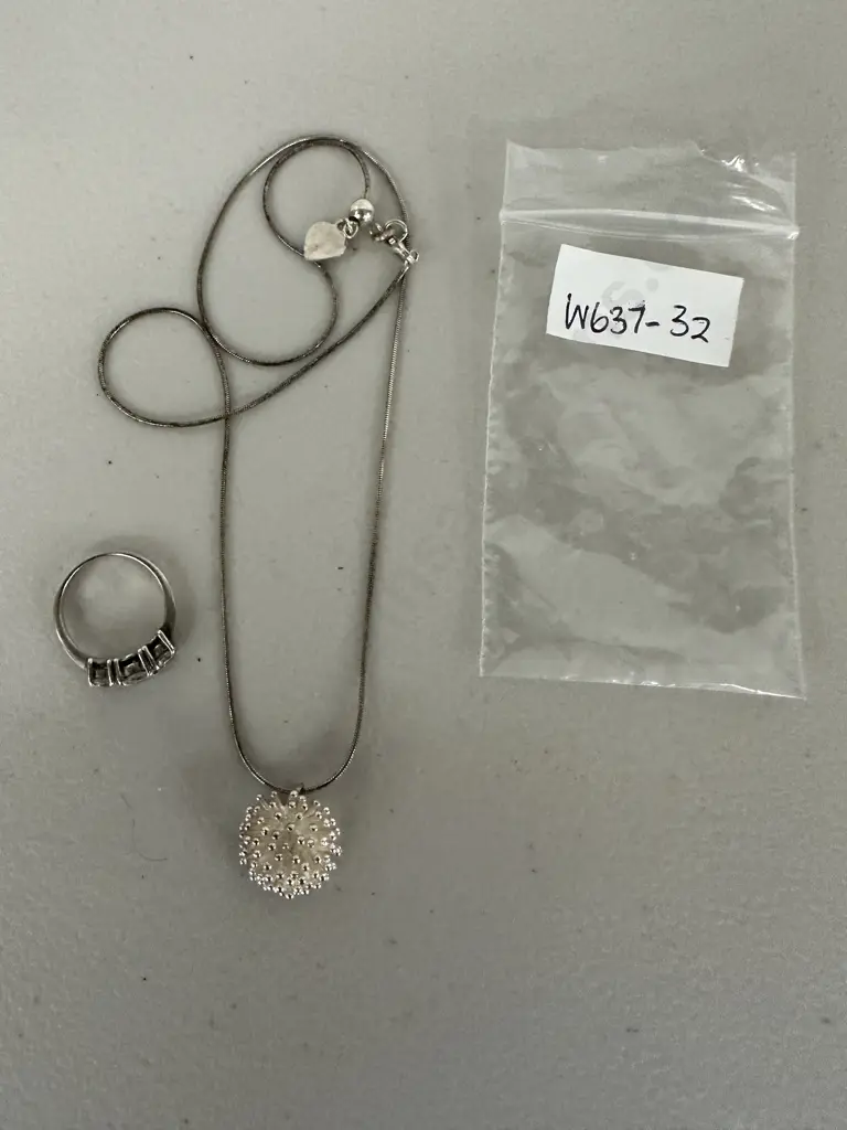Sterling Silver Ring with clear stones and Sterling Silver Necklace with Pendant Image 1++