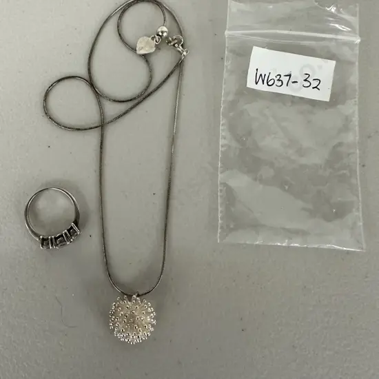 Sterling Silver Ring with clear stones and Sterling Silver Necklace with Pendant