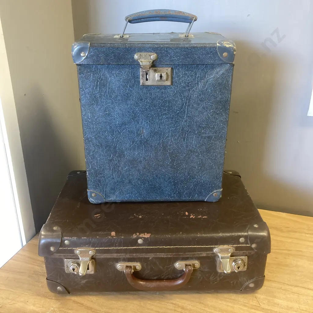 Vintage Brown Letholite Case & Blue Tall Case Image 1++