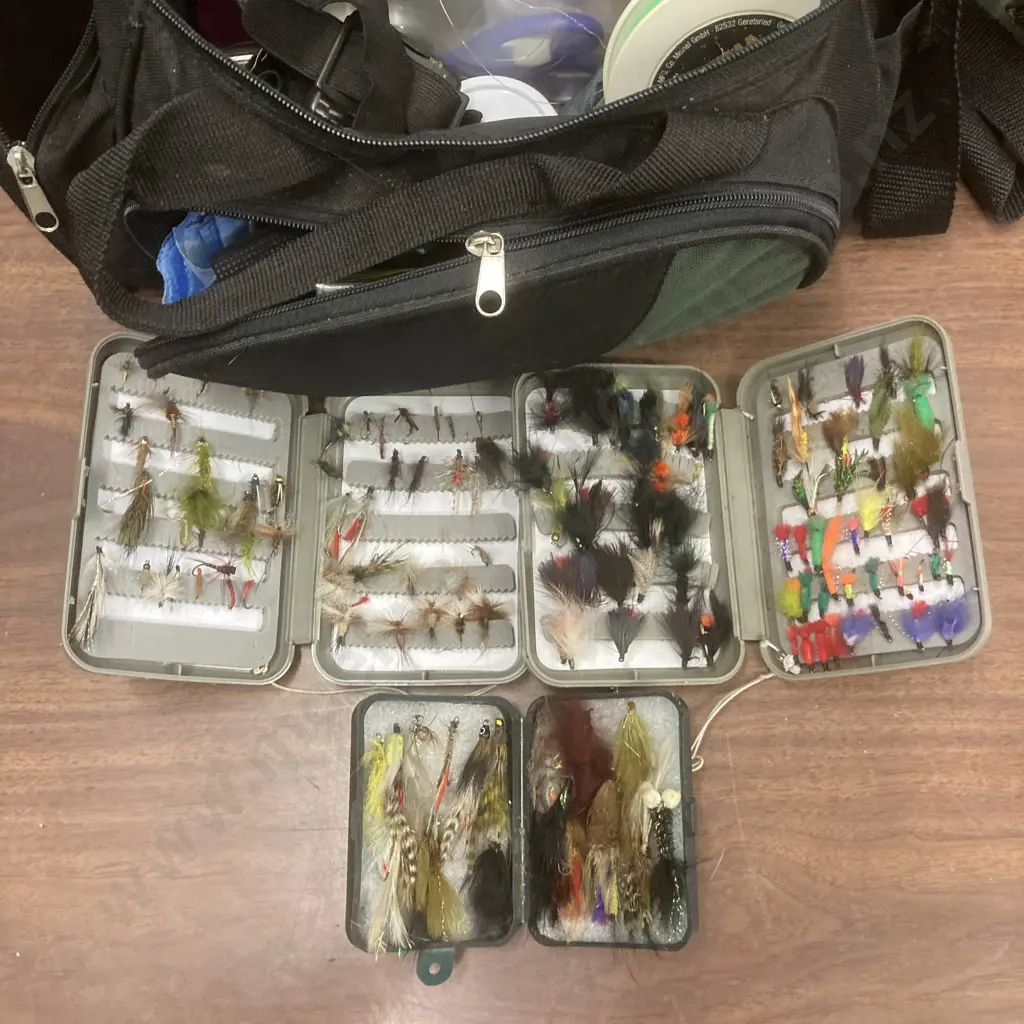Trout Fishing Bag, Flies, Reels, Line Etc Image 1++