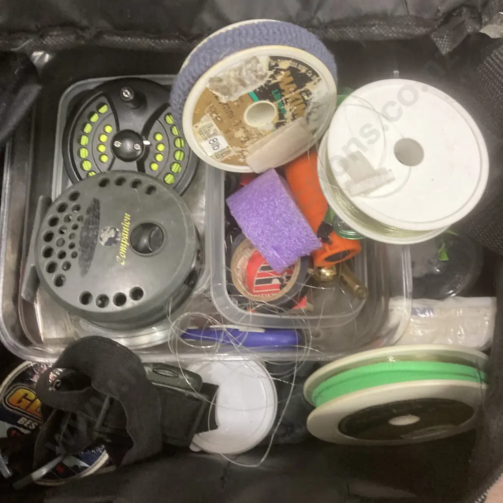 Trout Fishing Bag, Flies, Reels, Line Etc Image 1++