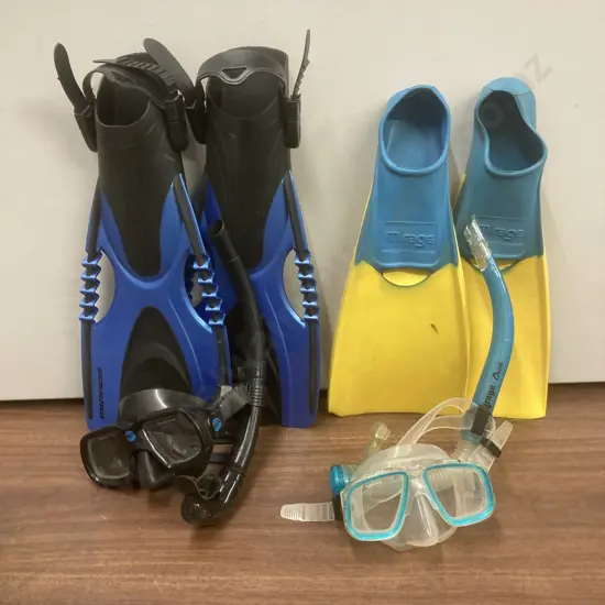 Mirage Masks, Snorkels & 2 Pairs Of Flippers