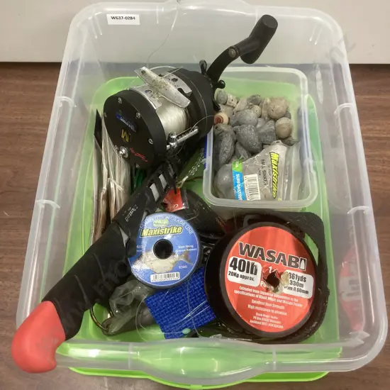 Clear Bin - Assorted Fishing & Maxi Strike Reel