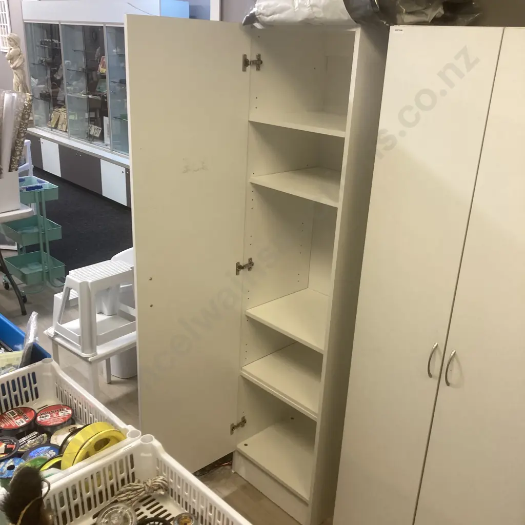 White Single Door Cabinet, Shelved, H180 W45 D40cm Image 1++