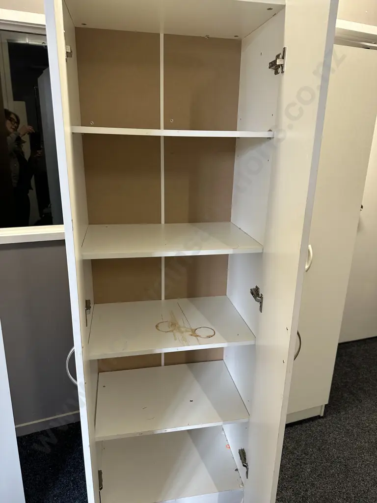 White Double Door Cupboard, Curved Steel Handles, 3 Shelves, H181 W60 D40cm Image 1++