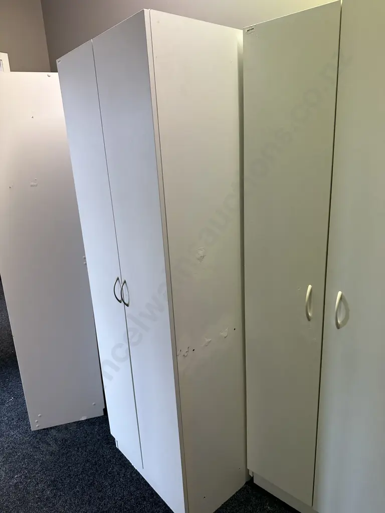 White Double Door Cupboard, Curved Steel Handles, 3 Shelves, H181 W60 D40cm Image 1++