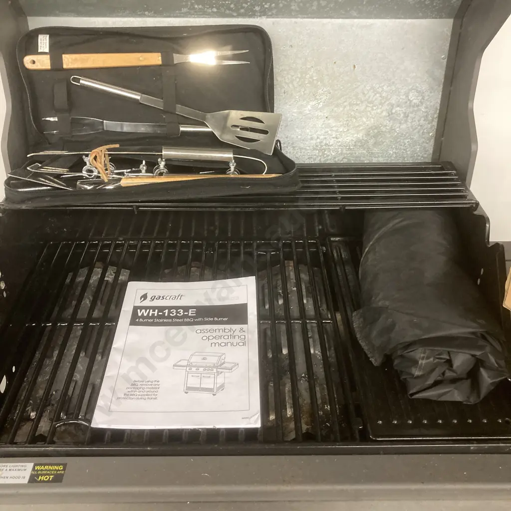 BBQ - Gascraft WH-133-E 4 Burner Stainless Steel With Side Burner, Gas Bottle, Cover & BBQ Tool Set Image 1++