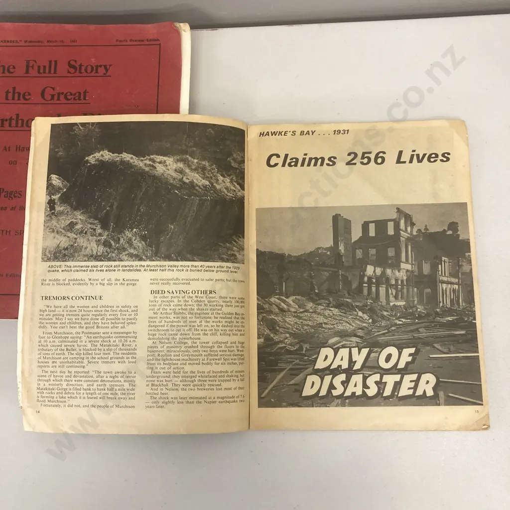 The Full Story of The Great Earthquake Disaster at Hawkes Bay, NZ - March 13, 1931 & NZ Earthquakes Wilson & Horton 1974 Image 1++