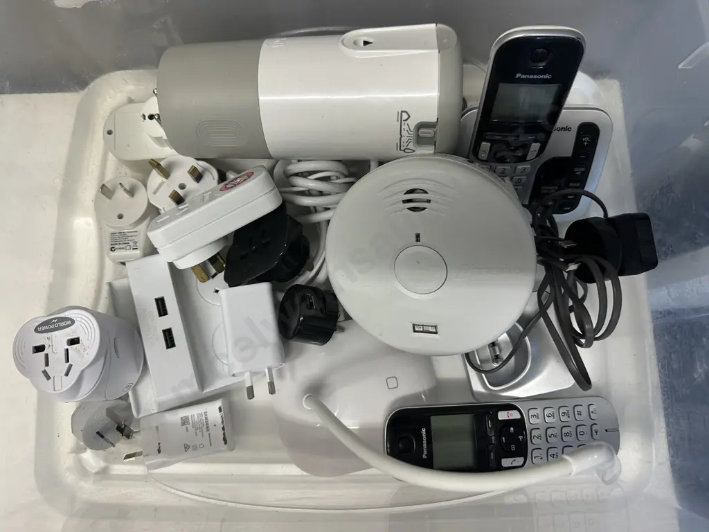 Clear Bin Panasonic Phones, Travel Adapters, Smoke Alarm Etc Image 1++