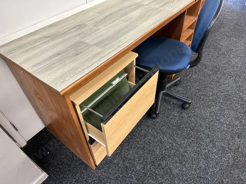 Solid Wood Desk With Laminate Top, 2 Drawer Wood Effect Filer, Avant Gaslift Chair Image 1++