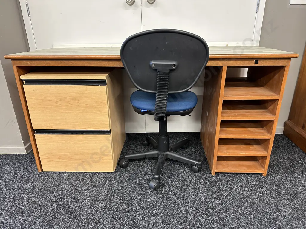 Solid Wood Desk With Laminate Top, 2 Drawer Wood Effect Filer, Avant Gaslift Chair Image 1++