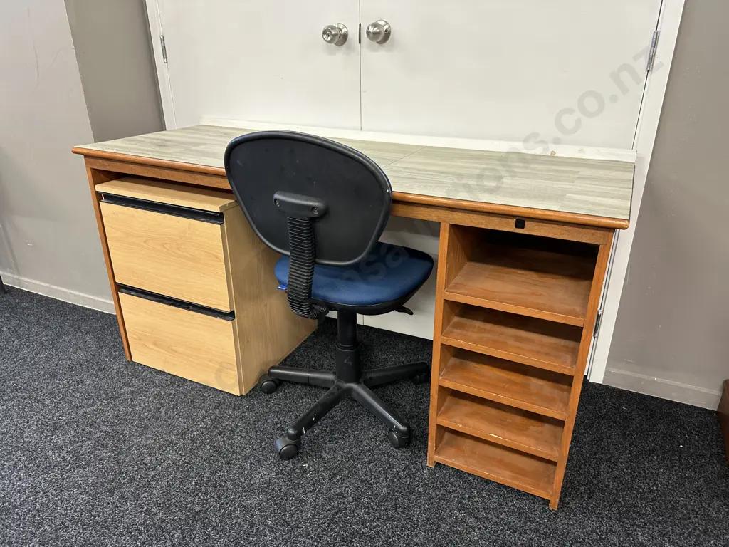 Solid Wood Desk With Laminate Top, 2 Drawer Wood Effect Filer, Avant Gaslift Chair Image 1++