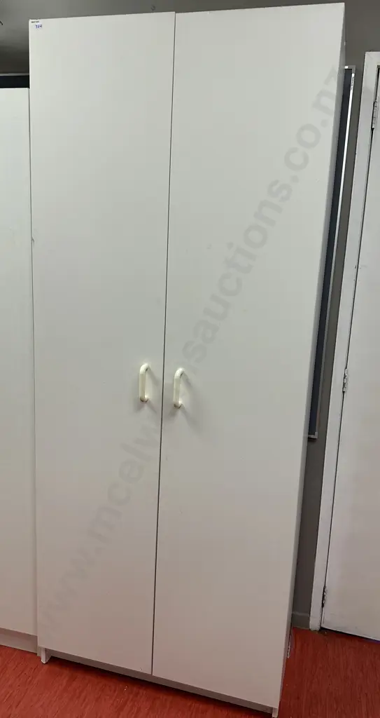 White Double Door Cupboard, White Handles, 3 Shelves, H196 W80 D43cm Image 1++