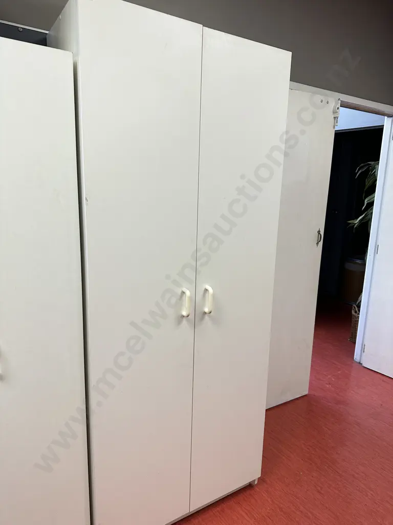 White Double Door Cupboard, White Handles, 3 Shelves, H196 W80 D43cm Image 1++
