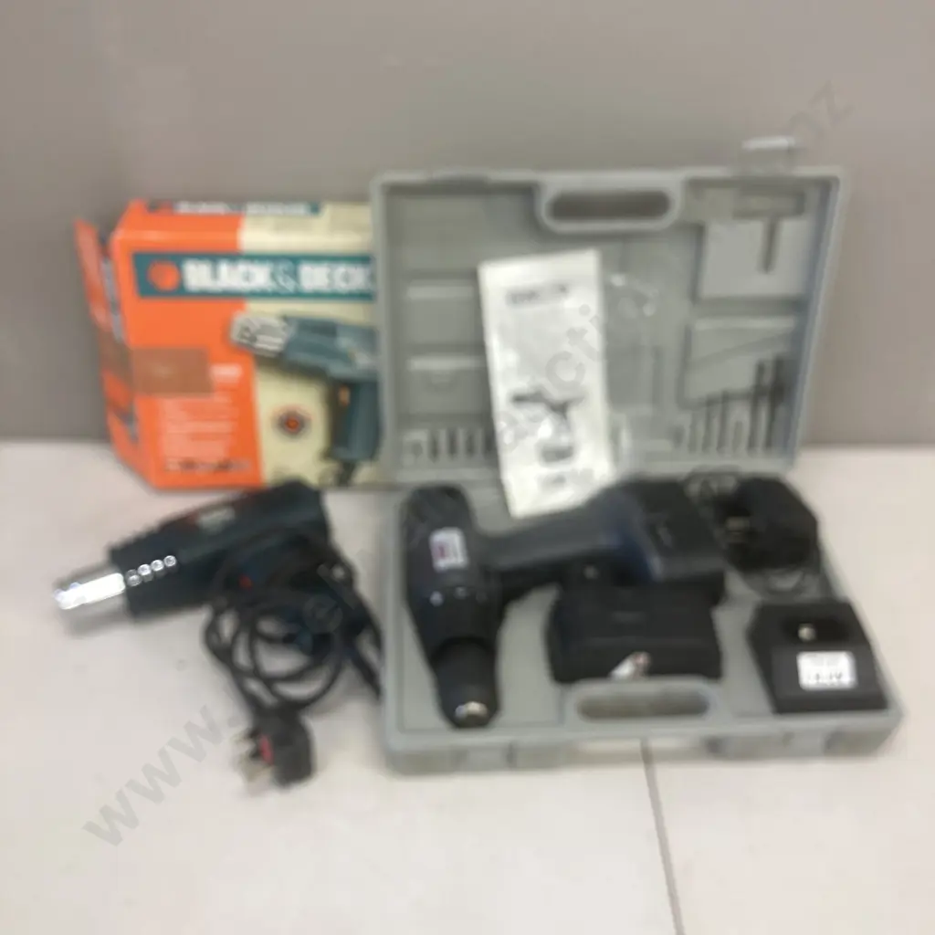 Pro-Max 14.4V Cordless Drill, 2 x Batteries, Charger, With B&D 1400W Heatgun Image 1++