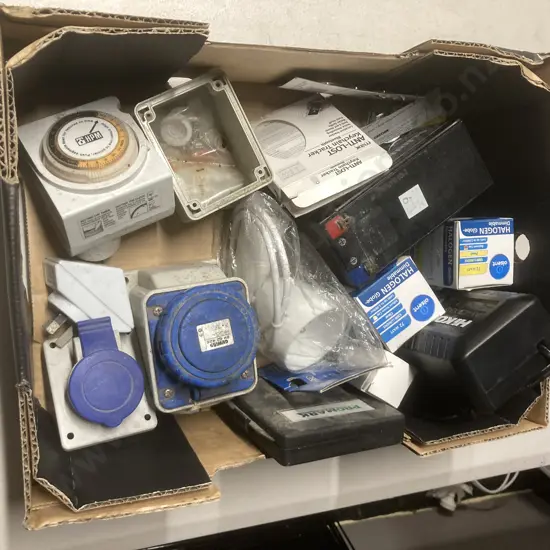 Box lot Electrical, Jigsaw Blades, Battery Etc