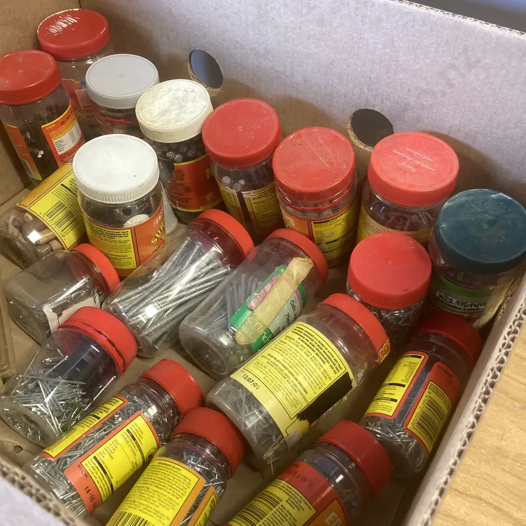 Box Lot Assorted Nails, Dowels Etc Image 1++