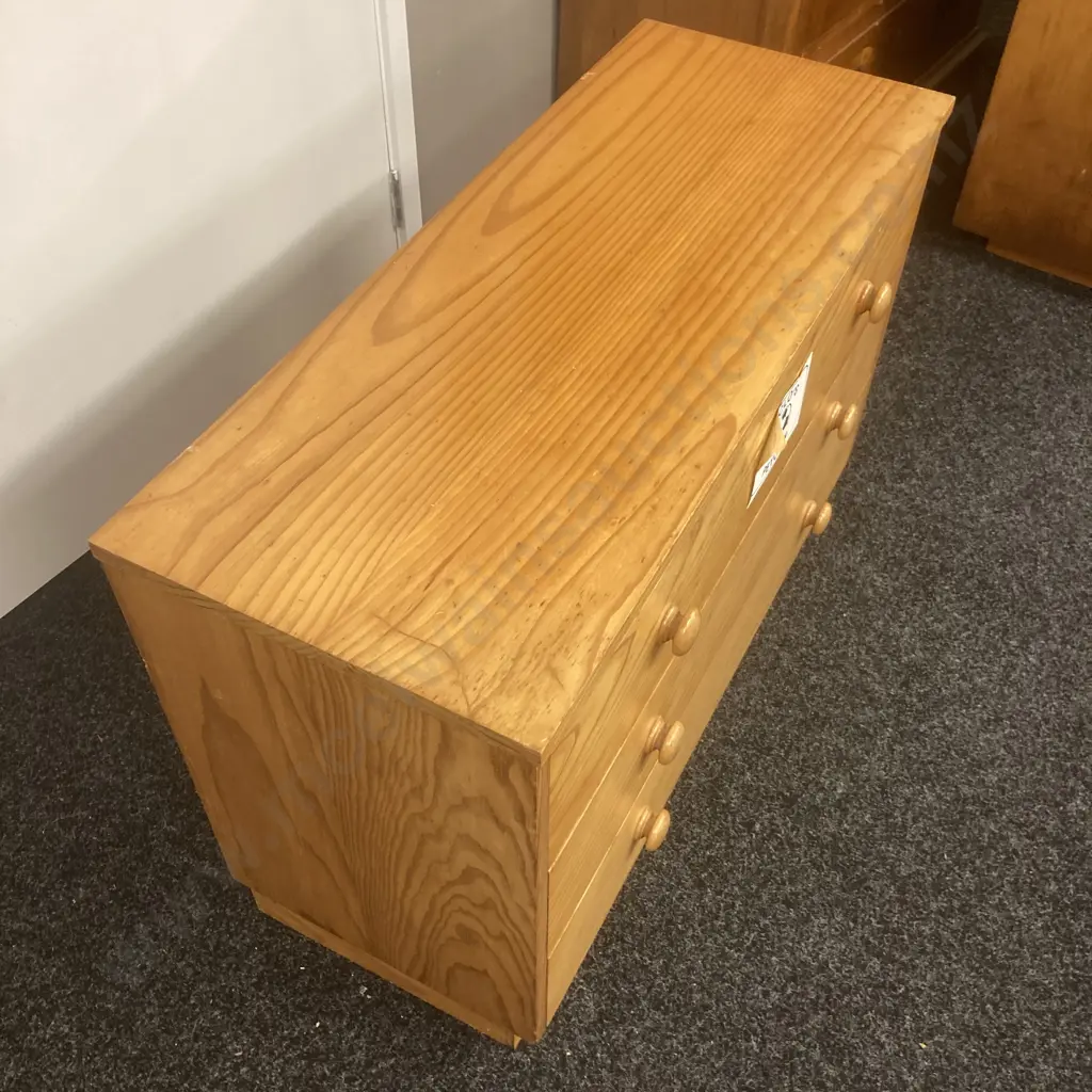 Pair of Pine 3 Drawer Lowboys, Varnish Finish, H59 W89.5 D35.5cm Image 1++