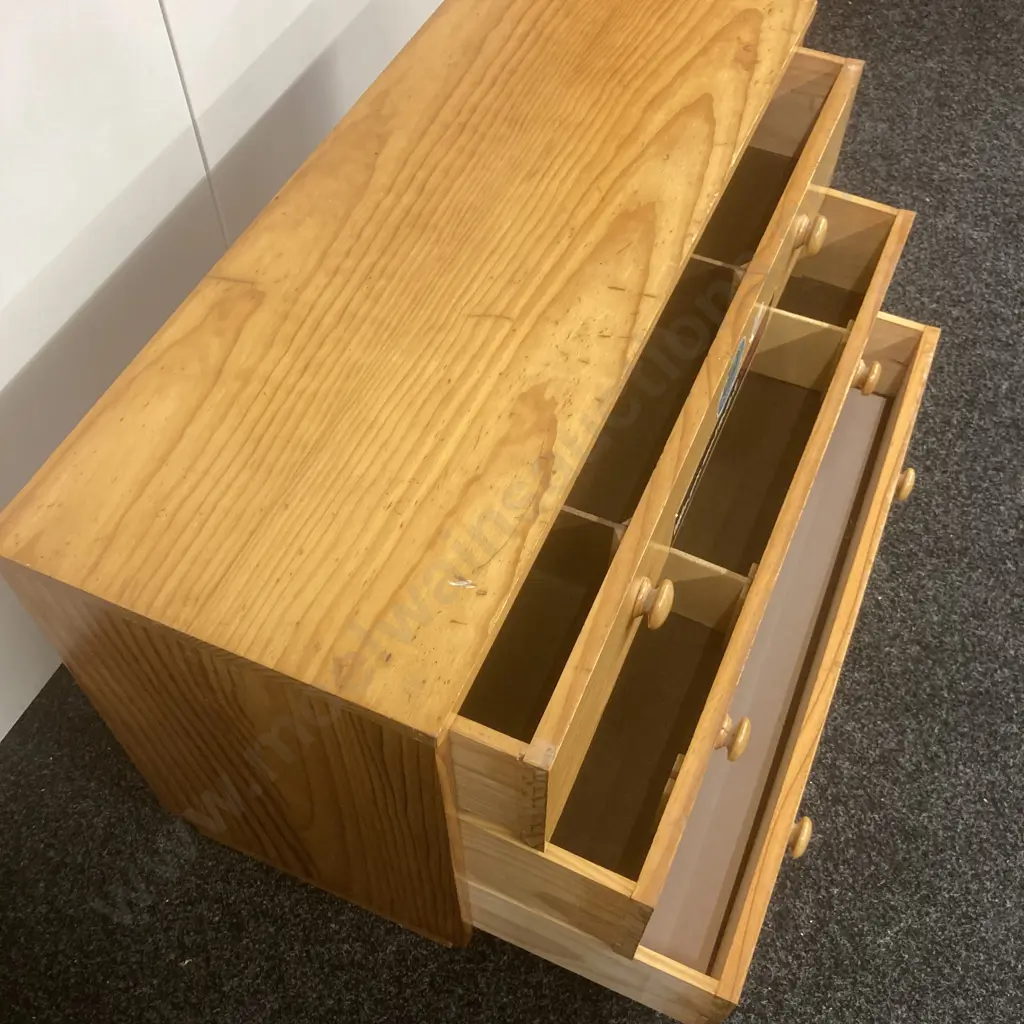 Pair of Pine 3 Drawer Lowboys, Varnish Finish, H59 W89.5 D35.5cm Image 1++