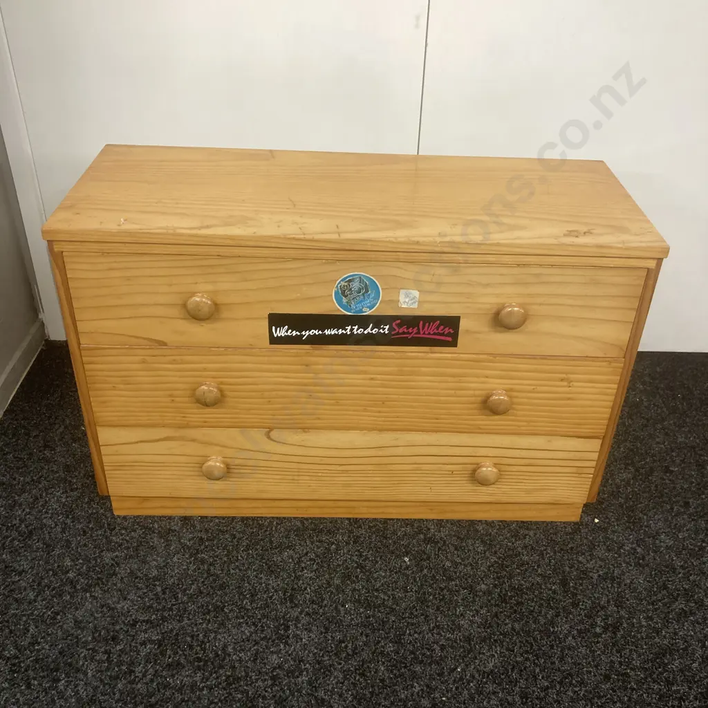 Pair of Pine 3 Drawer Lowboys, Varnish Finish, H59 W89.5 D35.5cm Image 1++