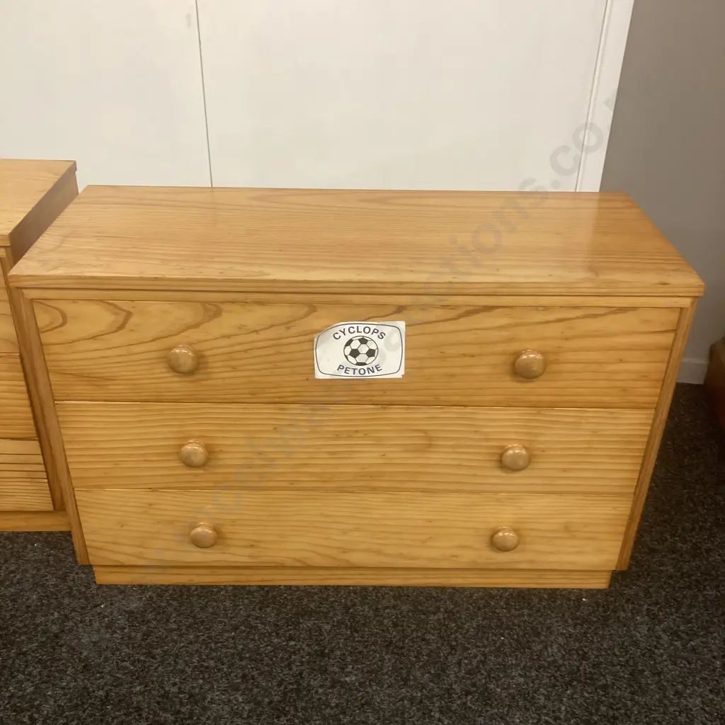 Pair of Pine 3 Drawer Lowboys, Varnish Finish, H59 W89.5 D35.5cm Image 1++