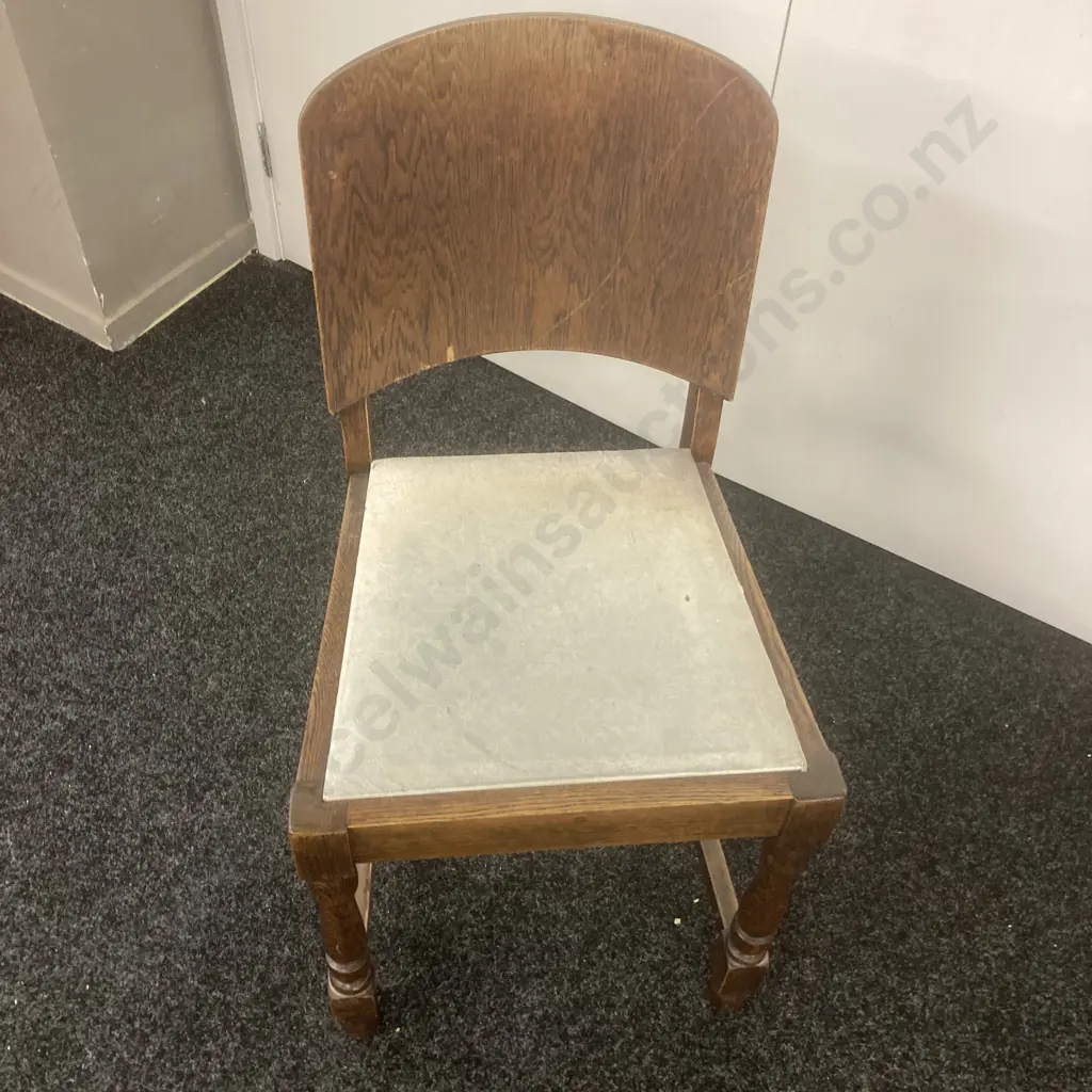Vintage Oak Dining Chair With Vinyl Seat Image 1++