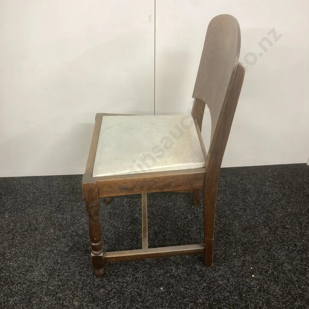 Vintage Oak Dining Chair With Vinyl Seat Image 1++
