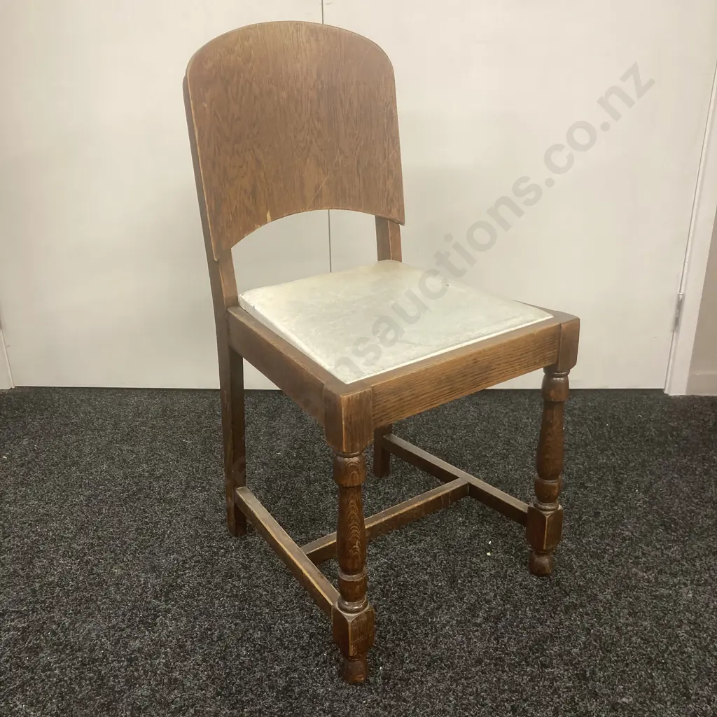 Vintage Oak Dining Chair With Vinyl Seat Image 1++