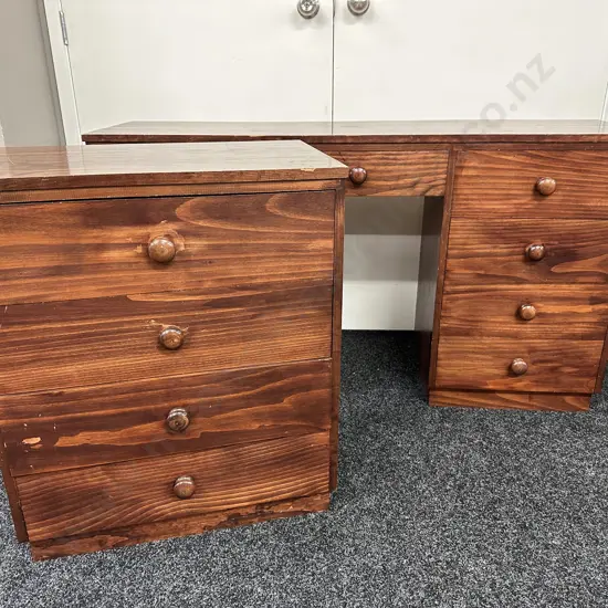Solid Pine Colonial Style 4 Drawer Chest Of Drawers & 9 Drawer Student Desk
